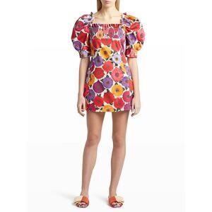 La DoubleJ Mini Sexy Dress Zinnie Floral Print Puff Sleeve Smocked Dress NEW